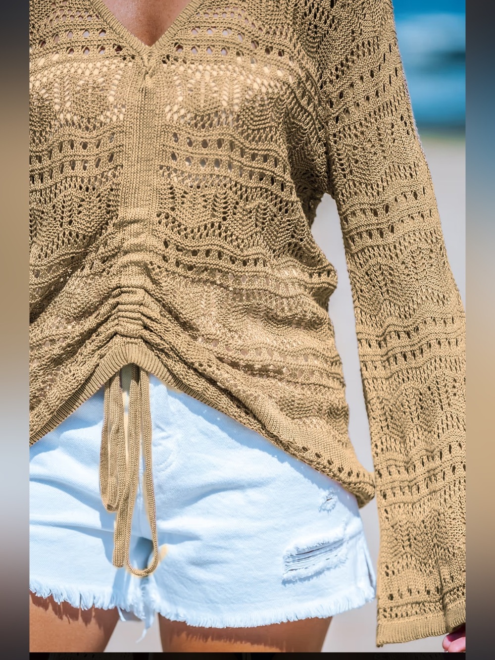 Cupshe Beige Crochet Drawstring Swim Coverup - Picture 4 of 15
